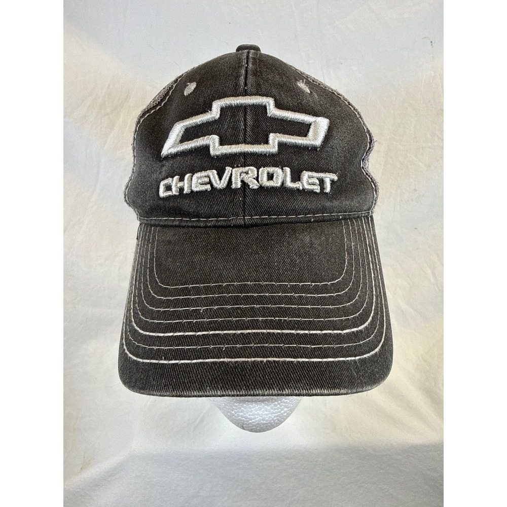 Chevrolet Trucker Hat Washed Black Grey Mesh Snapback Outdoor Cap Chevy Bowtie